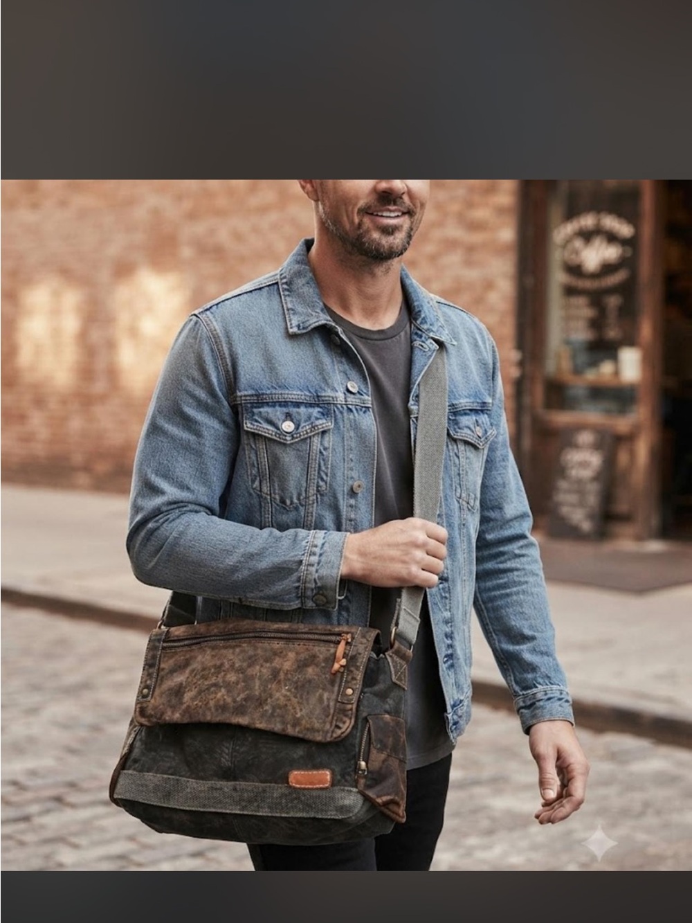 Bed Stu Brown & Olive Canvas Leather Messenger Bag